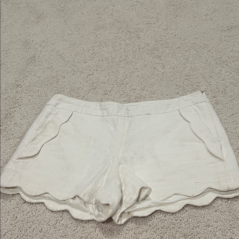 Cynthia Rowley Cream Scalloped High Waist Shorts